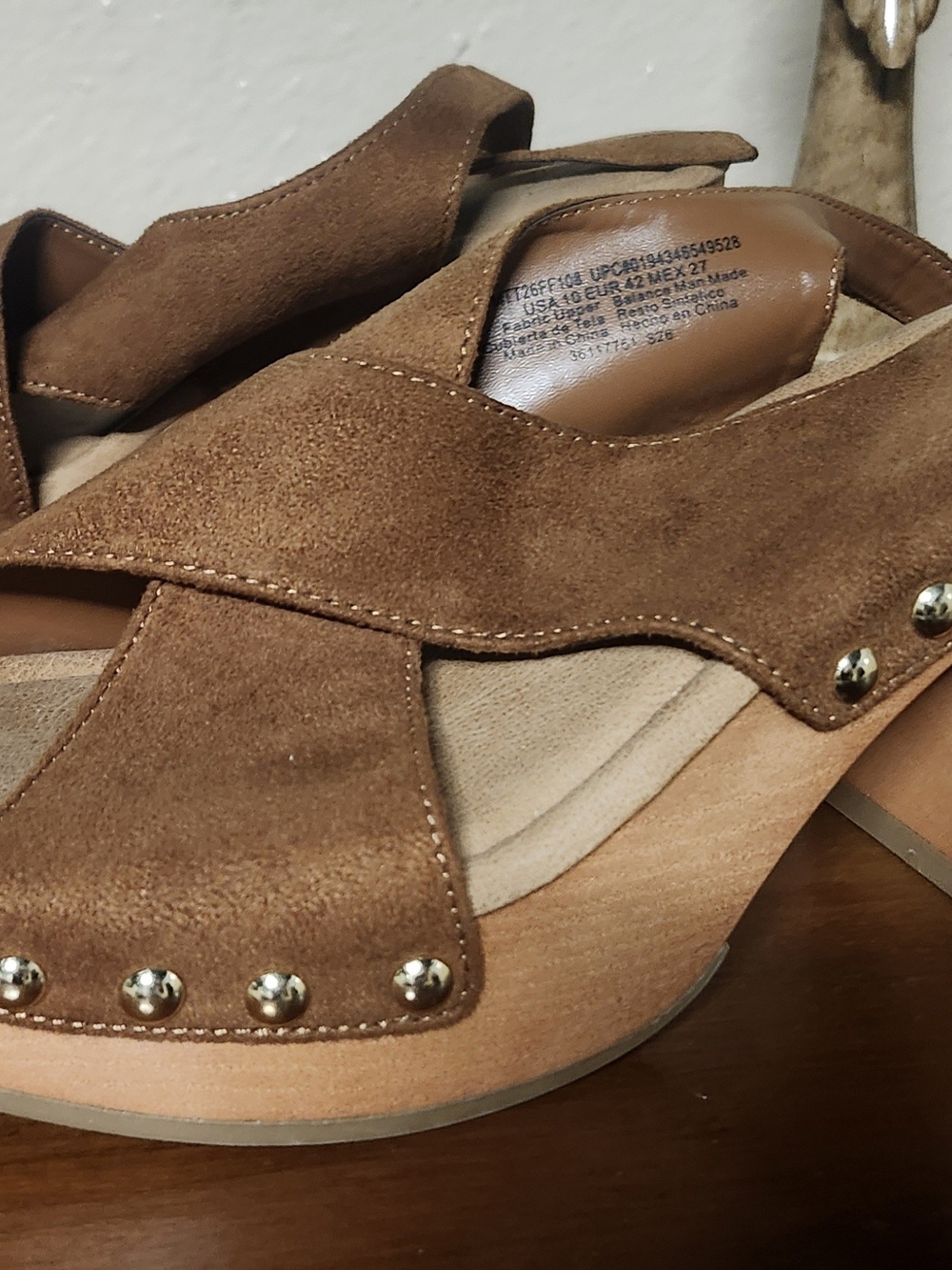 Rust Brown Suede Studded Clog Sandals - Women NWOT